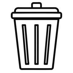 A black outline silhouette of a trash bin or garbage flat vector style Clean bold lines isolated on a transparent background
