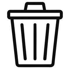 A black outline silhouette of a trash bin or garbage flat vector style Clean bold lines isolated on a transparent background