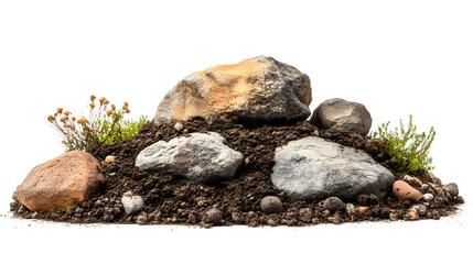 Isolated Soil Rock Dirt Pile on Transparent Background for Design Projects