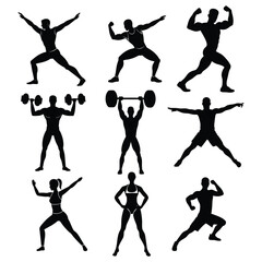 Fitness and Gym Activity Silhouettes, art vector design