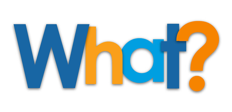 WHAT? colorful typography banner on transparent background