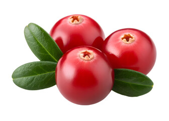 Cranberries with leaves isolated on transparent background