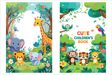 Cartoon Animals In The Jungle Forest Illustration For Childrens Book Design Template