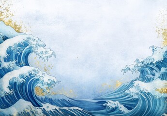Azure waves, gold glitter, soft background
