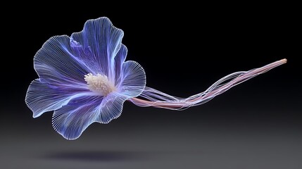 Glowing Wireframe Flower with Abstract Bloom, and Dark Background.