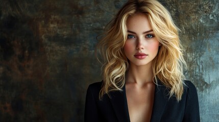 Fototapeta premium Woman with blonde hair and black jacket