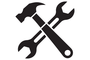 Crossed hammer and wrench graphic for repair and maintenance
