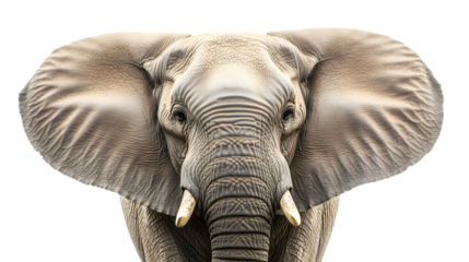 Majestic African Elephant Standing Front View Isolated on Transparent Background