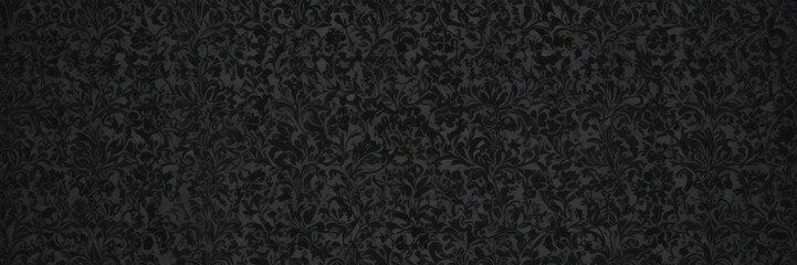 Subtle black gothic damask wallpaper; intricate floral vines create a seamless repeating pattern , decor, shadow, illustration