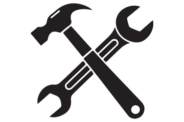 Crossed hammer and wrench graphic for repair and maintenance

