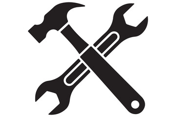 Crossed hammer and wrench graphic for repair and maintenance
