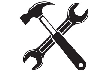 Crossed hammer and wrench graphic for repair and maintenance
