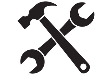 Crossed hammer and wrench graphic for repair and maintenance
