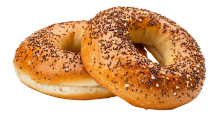 Everything Bagel Isolated on Transparent Background - Versatile Food Stock Image