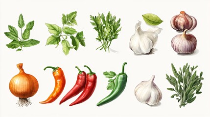 Assorted Spices and Herbs with Garlic oni