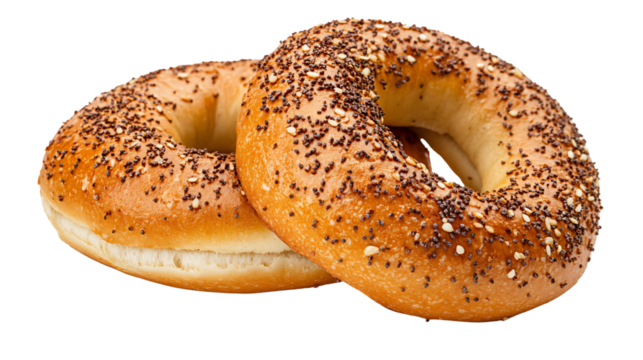 Everything Bagel Isolated on Transparent Background - Versatile Food Stock Image