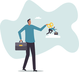 Exhausted employee recharged, power up or wind up to stimulate or motivate fatigue person.character for design.