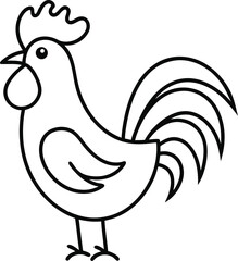 Comical rooster in continuous line art design presenting farm animal charm with personality great for agriculture themed prints and rustic kitchen illustrations