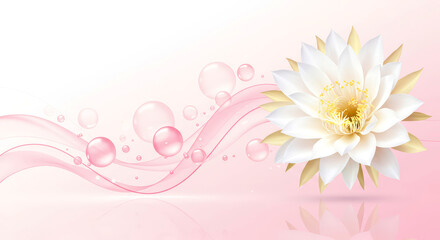 Radiant White Night-Blooming Cereus with Soft Pink Dreamlike Elements. Suitable For Beauty Branding, Minimalist Posters, And Serene Background Creations