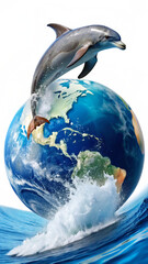dolphin and globe, transparent background