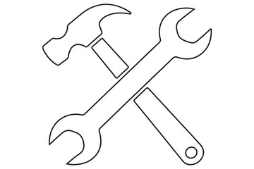 crossed hammer and wrench continues line art vector illustration
