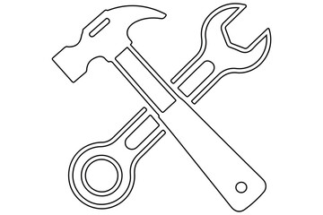 crossed hammer and wrench continues line art vector illustration
