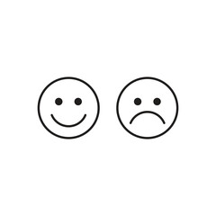 Happy and sad emoji vector. Black and white line art of emoji face.