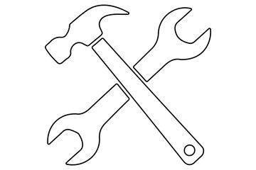 crossed hammer and wrench continues line art vector illustration
