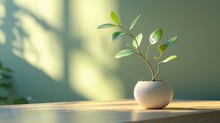 Small potted plant casting soft shadows in sunlit interior perfect for botanical decor or minimalist home styling
