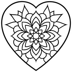 Bohemian Mandala Heart Line Drawing