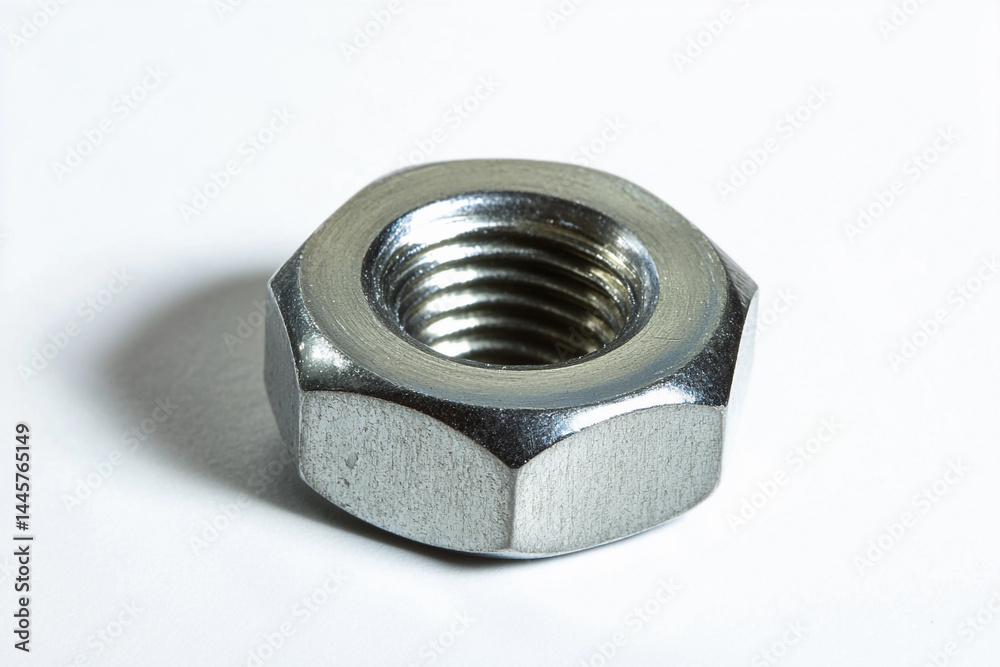Poster metal nut resting on a clean white background generative ai