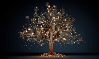 Digital Tree: Network Growth, Technology's Expanding Reach, Illuminating Connections Globally, Transforming Communication, Fostering Innovation.