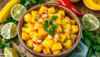 Fresh Mango Salsa with Chopped Onions and Cilantro