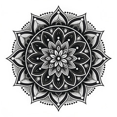 Black Mandala Silhouette Design on White Background &ndash; Intricate Geometric Floral Pattern for Tattoo, Decoration, and Spiritual Art