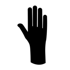 A minimalist black silhouette of an open human hand on white