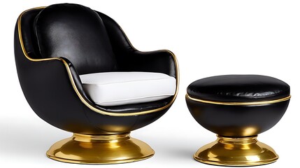 Luxe Black  Gold Egg Chair with Ottoman.