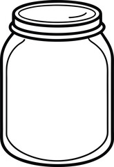 Simple glass canning jar represented in continuous line art drawing style suitable for organic food packaging storage themes and rustic kitchen design elements