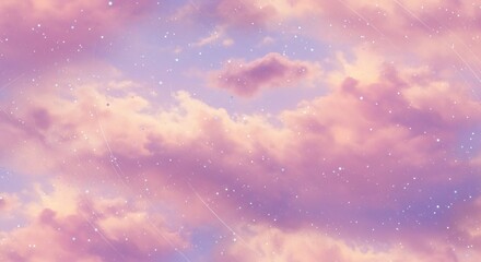 Pink and Purple Clouds Background with Twinkling Stars