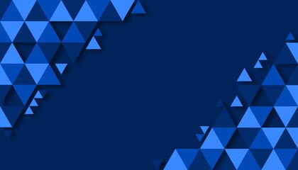 Modern abstract background features a sophisticated frame of blue triangular polygons with a subtle...
