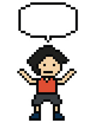 Cartoon pixel cute character man face with chat box blank decoration 8 bit male boy say speak discuss idea chat box cartoon pixel 8bit game png vector.