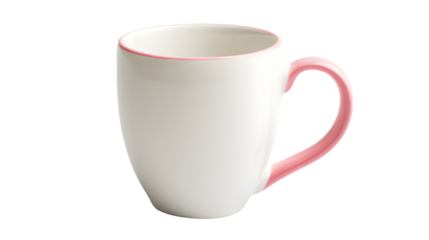 Close-up White Ceramic Coffee Mug with Pink Handle on Table