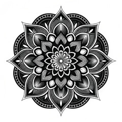 Black Mandala Silhouette Design on White Background &ndash; Intricate Geometric Floral Pattern for Tattoo, Decoration, and Spiritual Art