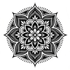 Black Mandala Silhouette Design on White Background &ndash; Intricate Geometric Floral Pattern for Tattoo, Decoration, and Spiritual Art