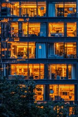 A well-lit building adorned with multiple windows.