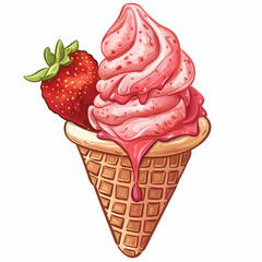 Delicious Strawberry Ice Cream Cone with Dripping Creamy Topping
