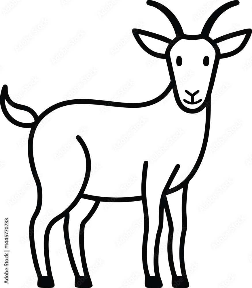Poster artistic continuous line illustration of a goat front view ideal for minimalist animal sketches rust