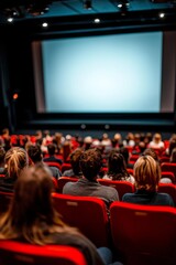 Red chairs fill the cinema, creating a vibrant atmosphere despite the empty screen.