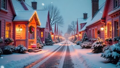 Obraz premium Winter Village with Snow Covered Houses