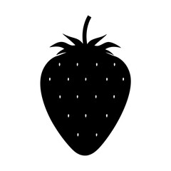 Black Silhouette of a Strawberry Isolated on White Background, Fresh Fruit Icon