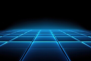 Futuristic, glowing blue square grid floor
